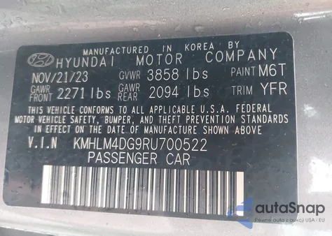 2024 Hyundai Elantra Sel z USA, uszkodzony, nr VIN KMHLM4DG9RU700522